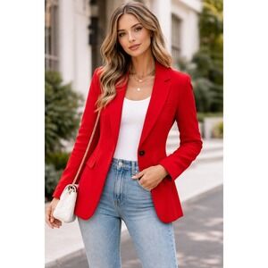 BAR III Womens Crepe One-Button Blazer Size S Red Old Money Minimalist Modern